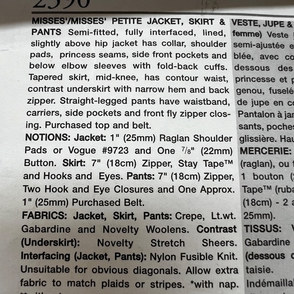 Vtg Vogue Anne Klein Pattern Jacket Skirt Pants Uncut Size 12 14 16 Semi Fitted - Picture 5 of 5